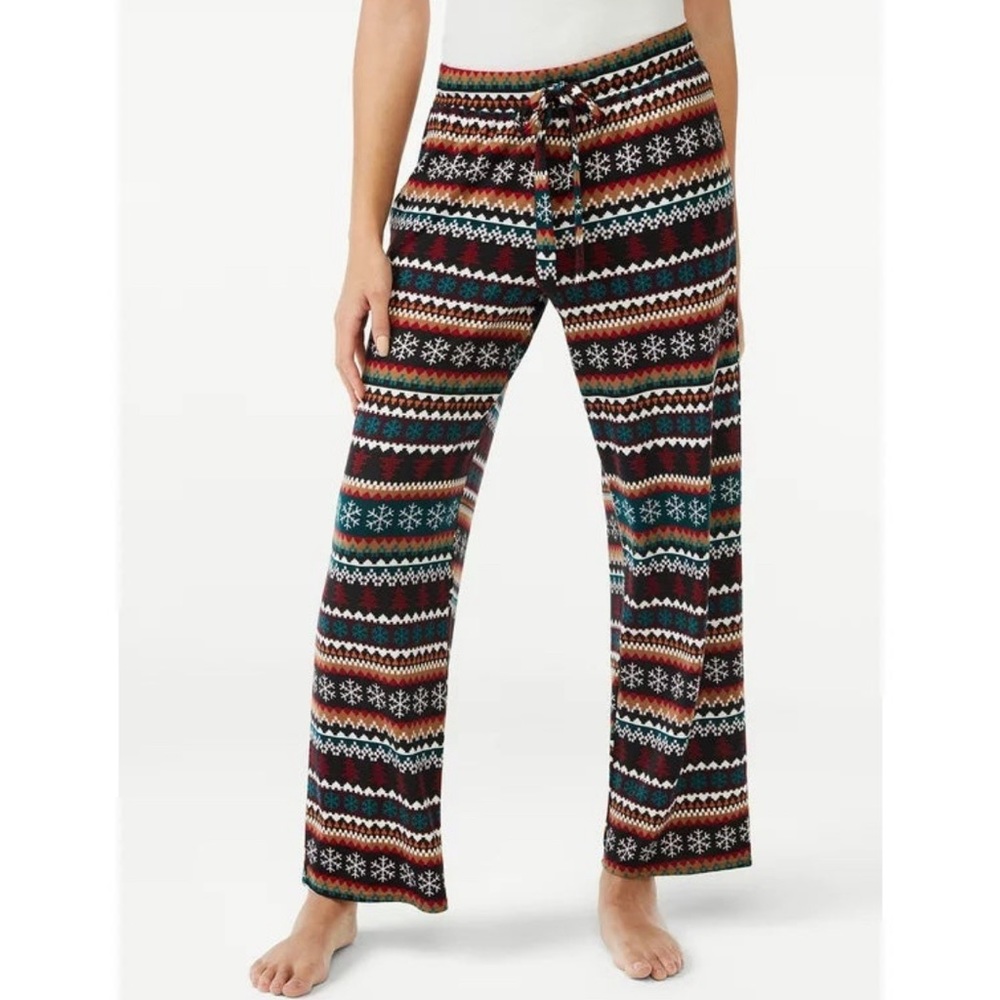 🆕 Joyspun Women's Hacci Knit Wide Leg Snowflake Pajama Lounge Drawstring Pants